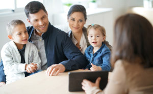 Family meeting with financial advisor at bank