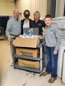 JIm Adcock, PBT; Amy Hagen and Pam Moses, Taylorville Food Pantry; Ty Burgener, 4H member