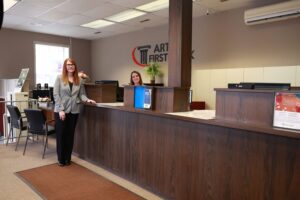 bank staff in the lobby